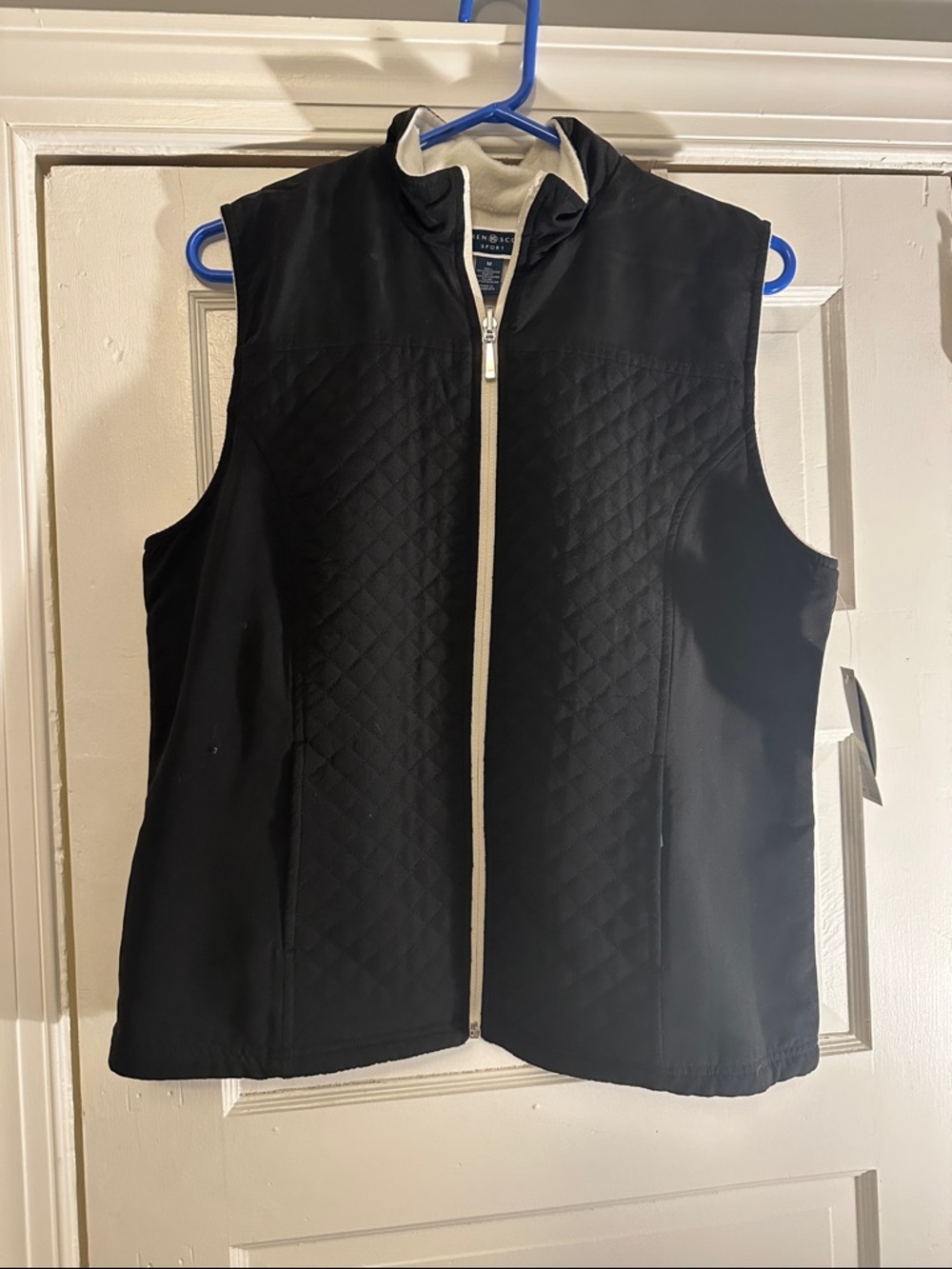 Karen Scott Black Quilted Vest with Cream Trim